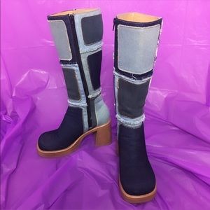 Vintage frayed patchwork platform boots size 7.5/8